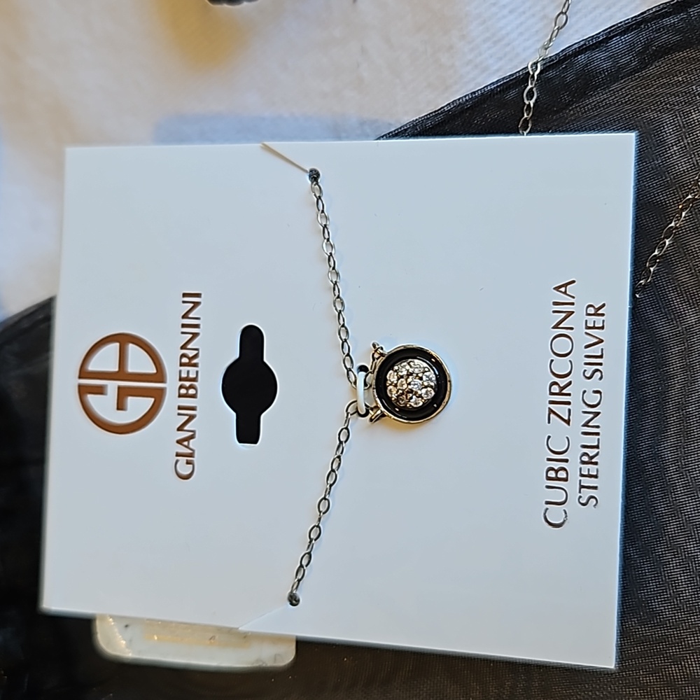 Giani Bernini NWT sterling silver cubic zirconia black 16" extention necklace